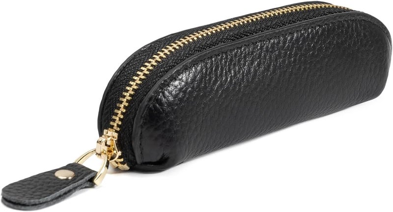 LARENNT Full Grain Leather Coin Pouch - Travel Small Coin Purse with Zipper - Mini Key Pouch Change Purse for Women and Men (Black) - Image 1